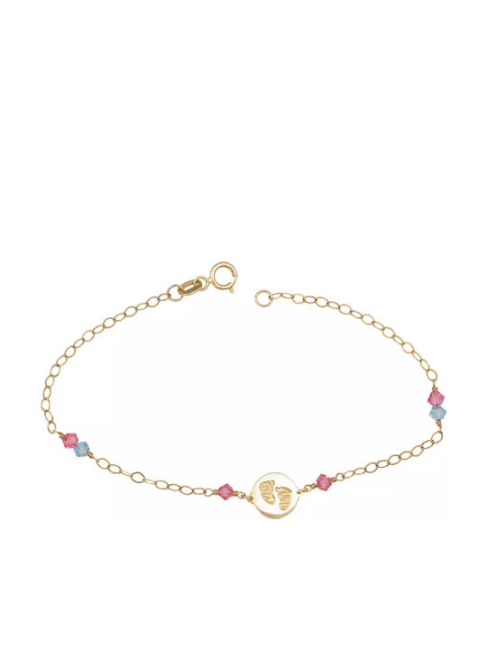 Kids Bracelet from Gold 9K with Σταυρό, Baby Girl & Stones