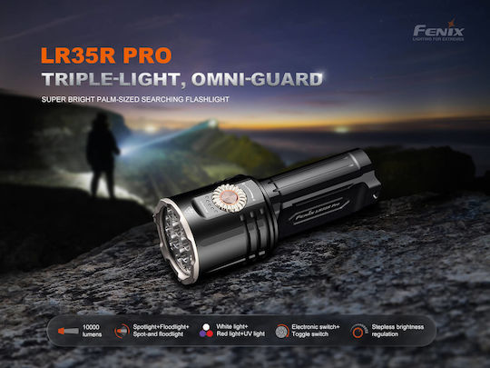 Fenix Pro Rechargeable Flashlight LED IP68 with Maximum Brightness 10000lm LR35R PRO Black