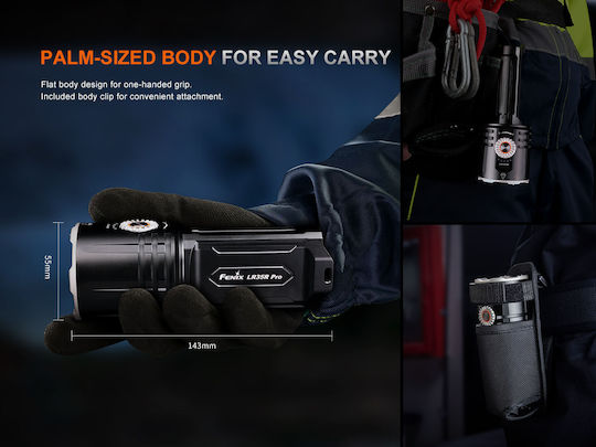 Fenix Pro Rechargeable Flashlight LED IP68 with Maximum Brightness 10000lm LR35R PRO Black