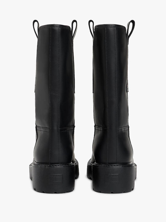 Leather Women's Ankle Boots with Medium Heel Black
