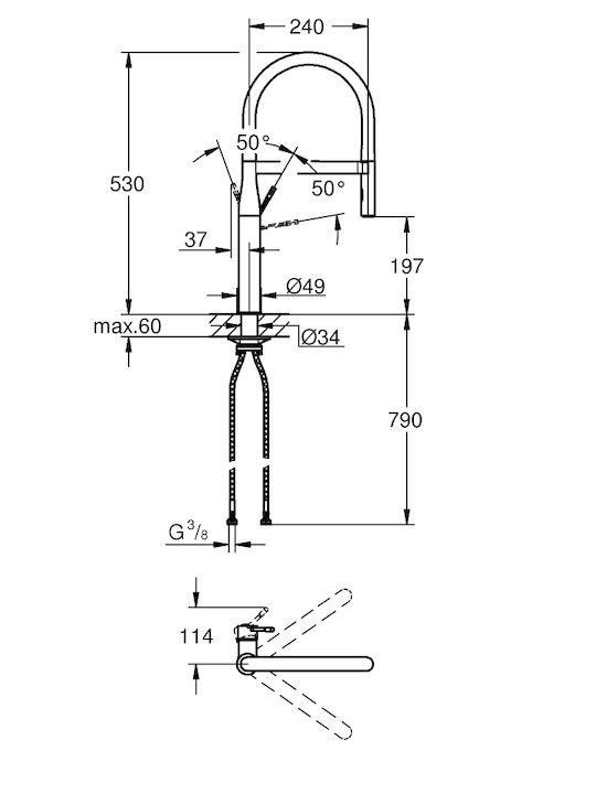 Grohe Küchenarmatur Zähler Ausziehbar Silber