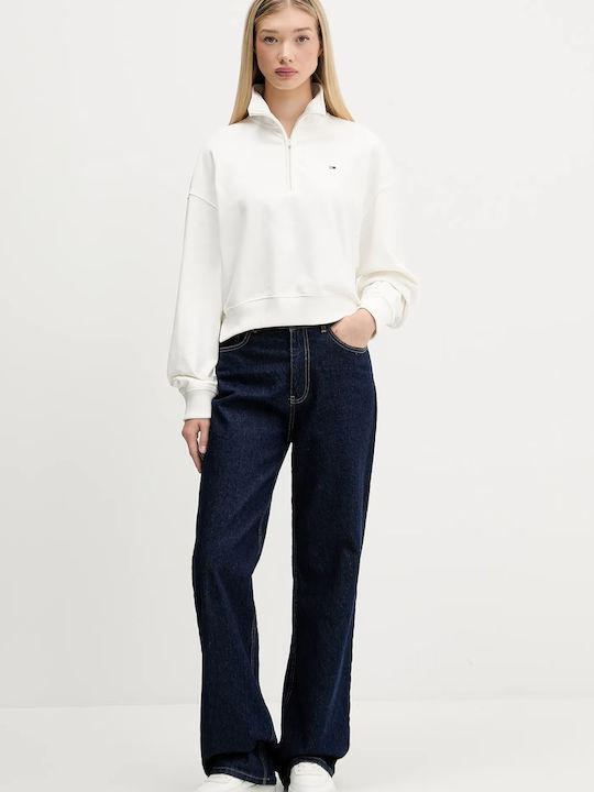 Flag Cropped Women's Sweatshirt Jacket Ecru