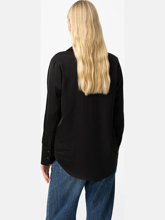 Women's Satin Long Sleeve Shirt Black