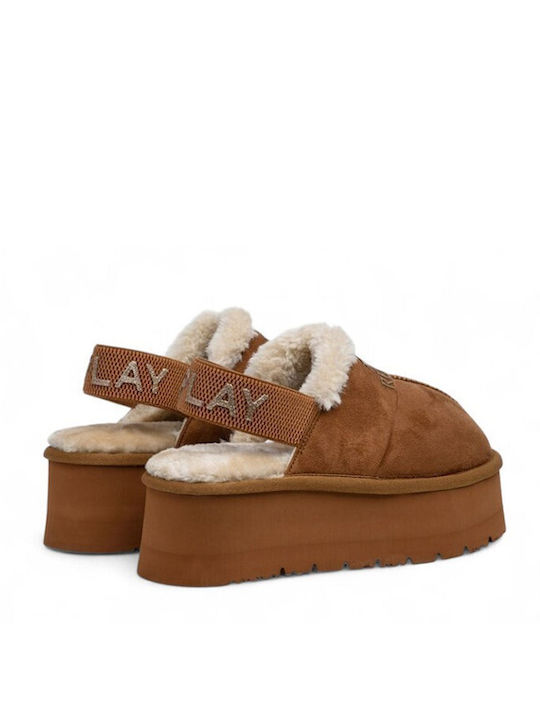 Winter Women's Slippers with Fur Brown