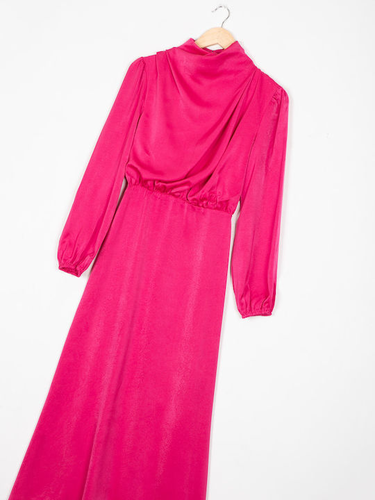 Long Sleeve Midi Fuchsia Dress Fuchsia