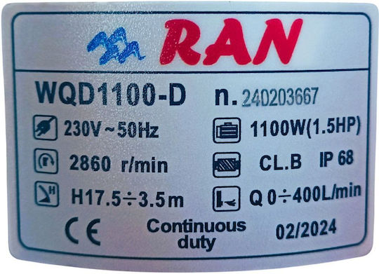 RAN Αντλία Ακαθάρτων / Λυμάτων 1.5hp