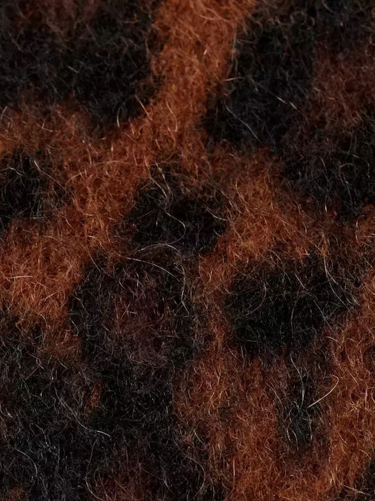 Jacquard Γυναικεία Πλεκτή Ζακέτα σε Καφέ Χρώμα
