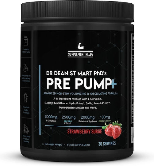 Supplement Needs Pre Pump+ Ειδικό Συμπλήρωμα Διατροφής 450gr Strawberry Surge