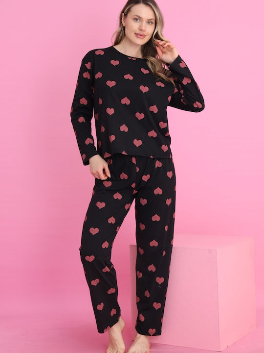 Siyah Inci Set Pijamale pentru Femei Black Hearts
