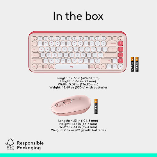 Logitech Pop Icon Combo Ασύρματο Bluetooth Σετ Πληκτρολόγιο & Ποντίκι Αγγλικό UK Λευκό