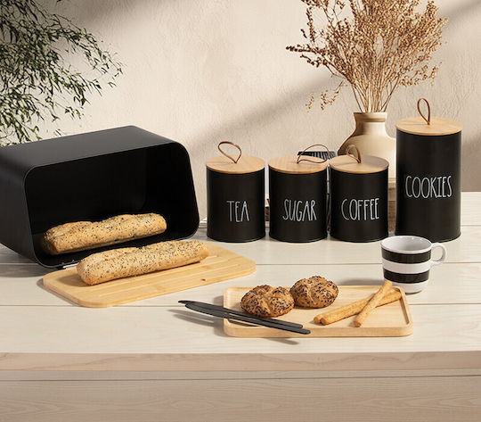 Nef-Nef Homeware Kaffeeglas mit Deckel Metallisch Schwarz 10,4x10,4x13cm