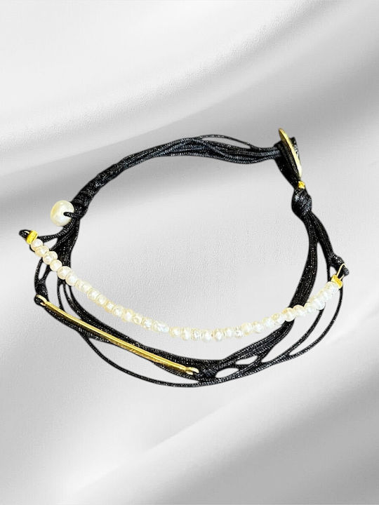 Women's Bracelet from Cord with Pearls 19cm