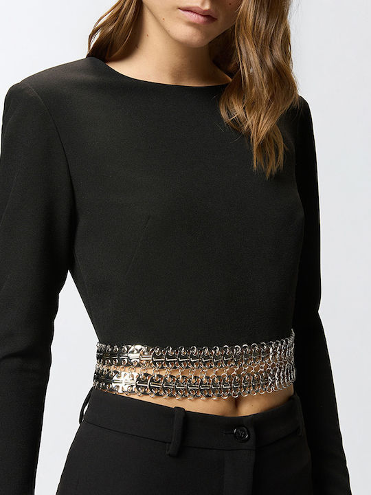 Yanira Women's Crop Top Long Sleeve Black