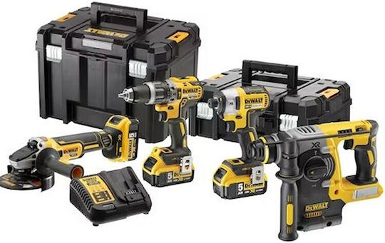 Dewalt Set Angle Wheel & Impact Drill Driver & Impact Driver & Hammer 18V with 3 Batteries 5Ah and Case