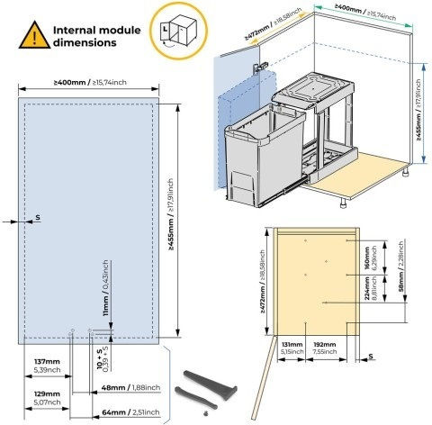 Sliding Container Automatic Opening Emuca 8906923 Anthracite 30l