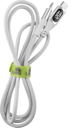 Lime Braided / LED USB 2.0 Cable USB-C male - USB-C 120W PD Πράσινο 1.2m