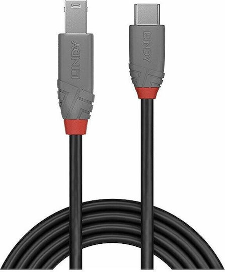Lindy Редовна USB 3.2 Кабел USB-C мъжки - USB-B мъжки Черен 3м (36668)
