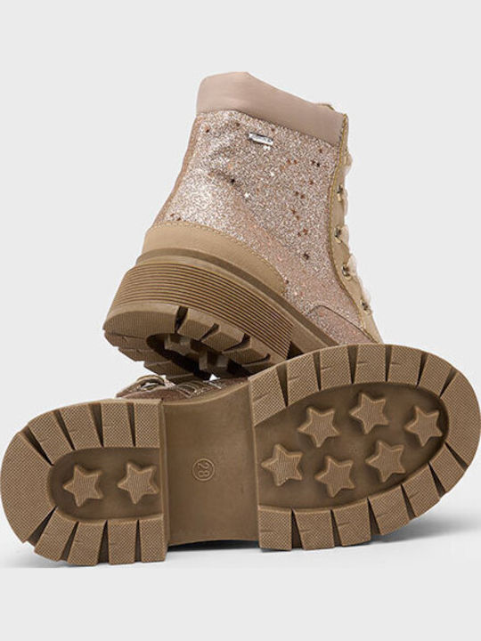 Biker Leather Kids Boots with Zipper Gold