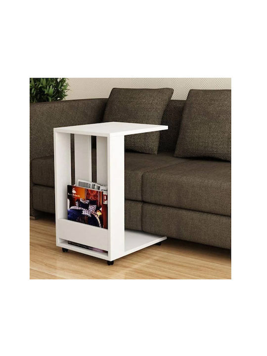 Rectangular Side Table Edi Wooden with Wheels White L37xW45xH60cm.
