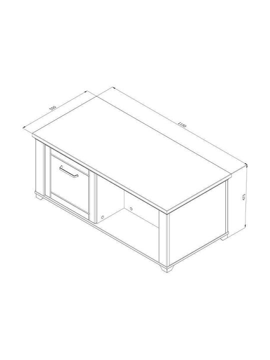 Rectangular Central Coffee Table Valencia Wooden with Drawers White / Artisan Oak M115xW55xH47.5cm