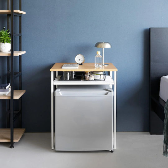 Rectangular Side Table Metal White/natural L53xW45.2xH66cm.