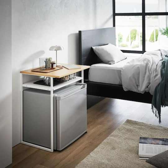 Rectangular Side Table Metal White/natural L53xW45.2xH66cm.