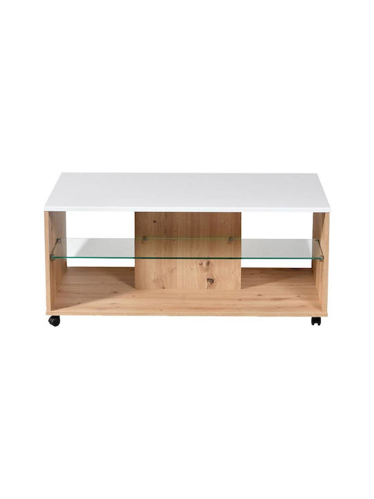 Rectangular Central Coffee Table Bert Wooden with Wheels Artisan Oak White Lacquer M101xW60xH45cm