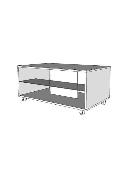Rectangular Central Coffee Table Bert Wooden with Wheels Artisan Oak White Lacquer M101xW60xH45cm