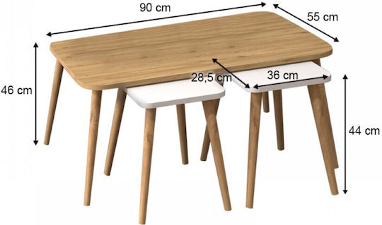 Ορθογώνιο Σετ Ζιγκόν Oliva Ξύλινο Oak - Λευκό 3τμχ Μ90xΠ55xΥ46εκ.