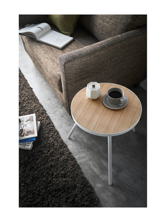 Rund Beistelltisch aus Massivholz Beige B48xT49xH50cm