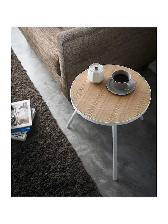 Rund Beistelltisch aus Massivholz Beige B48xT49xH50cm