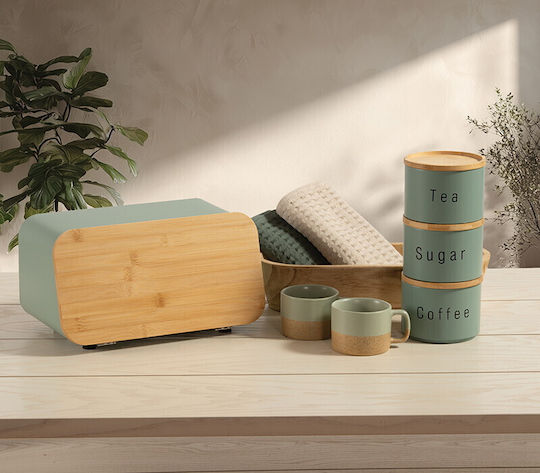 Nef-Nef Homeware Кошница за хляб с капак Метал Зелено 34.5x19x17см
