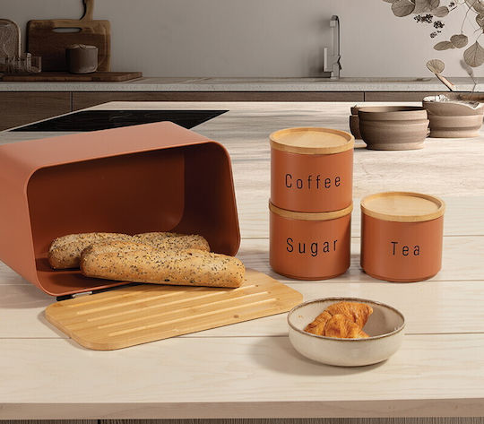 Nef-Nef Homeware Brotkorb mit Deckel Metall Orange 34.5x19x17cm