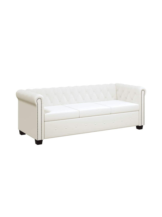 Chesterfield Dreisitzer Sofa Aus Künstliches Leder Weiß 200.5x76x70cm