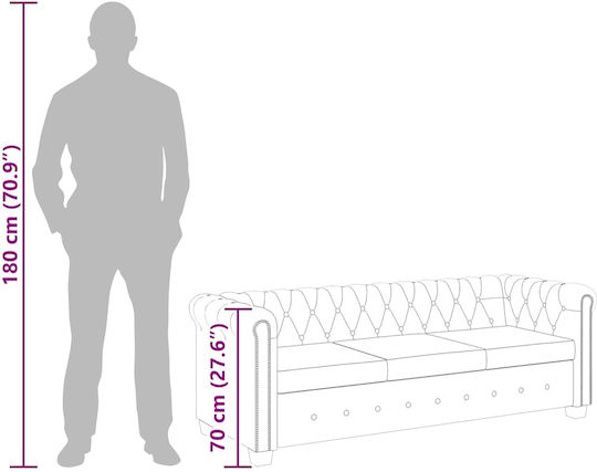 Chesterfield Dreisitzer Sofa Aus Künstliches Leder Weiß 200.5x76x70cm