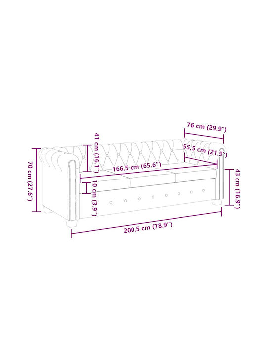 Chesterfield Dreisitzer Sofa Aus Künstliches Leder Weiß 200.5x76x70cm