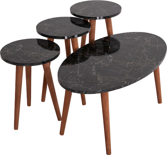 Ovales Zentral Kaffeetisch Vital Holz Schwarz Marmor-Kirschbaum 90x50x42cm