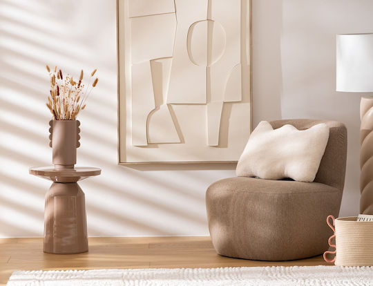 Στρογγυλό Βοηθητικό Τραπεζάκι Μεταλλικό Μπεζ Μ38xΠ38xΥ44εκ.