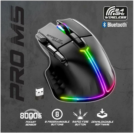 Spirit of Gamer Pro-M5 Dark Wireless RGB Gaming Mouse 8000 DPI Black
