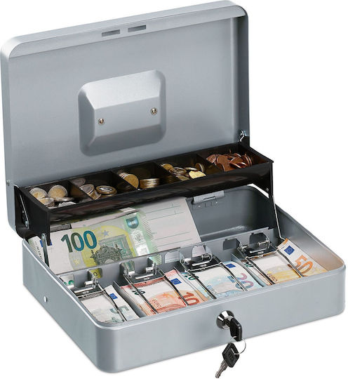 Relaxdays Cash Box Banknotes Coins Silver 8.5 X 30.5 X 24.5 Cm