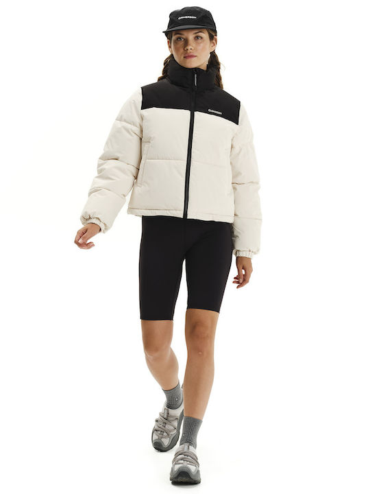 Γυναικείο Puffer Μπουφάν Αδιάβροχο για Χειμώνα Cream/black