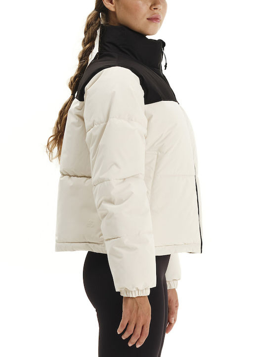 Γυναικείο Puffer Μπουφάν Αδιάβροχο για Χειμώνα Cream/black