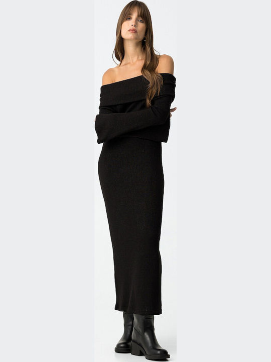 Maxi Evening Dress with Tearing Black