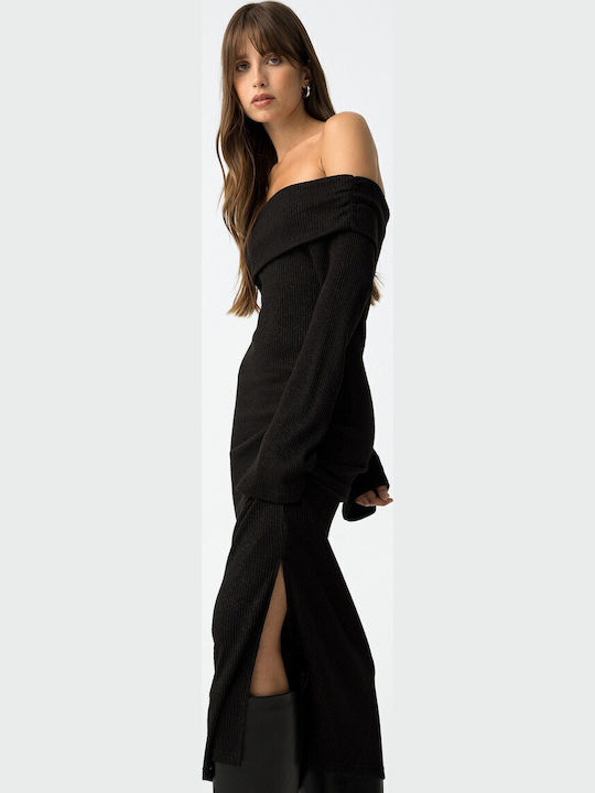 Maxi Evening Dress with Tearing Black