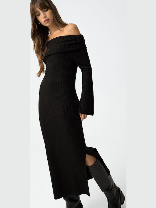 Maxi Evening Dress with Tearing Black