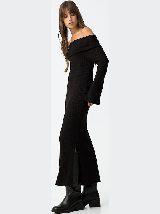 Maxi Evening Dress with Tearing Black