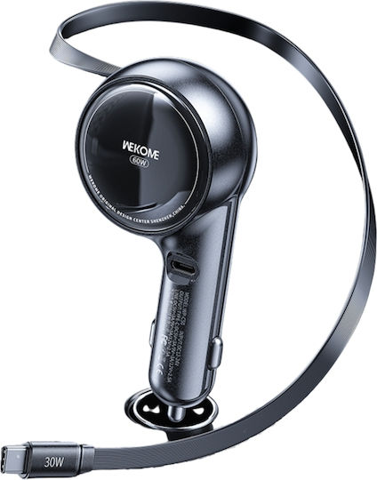 WK Wp-c50 Auto-Ladegerät 60W 3A Schnellladung mit einem Anschluss: 1xType-C mit Kabel Eingebettet / Typ-C,TC-TC Schwarz Farbe