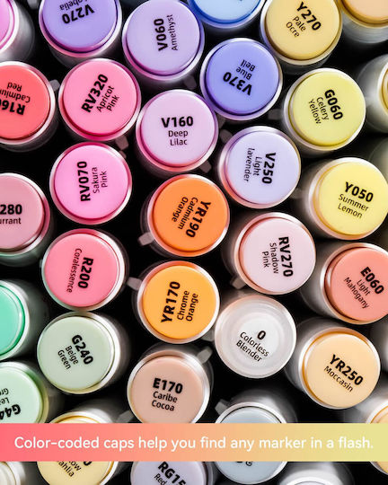 Ohuhu Honolulu B Brush & Chisel 48 Drawing Markers Mid-Tones