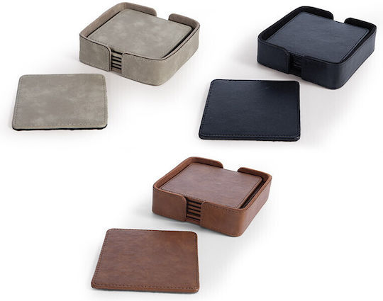 Nef-Nef Homeware Coaster made of Leatherette Gray 10x10cm 6pcs