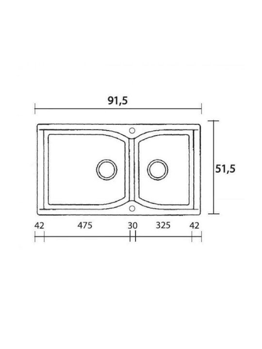 Sanitec Classic Drop-In Spüle Links aus Verbundgranulat B92xT51cm Granite Grey